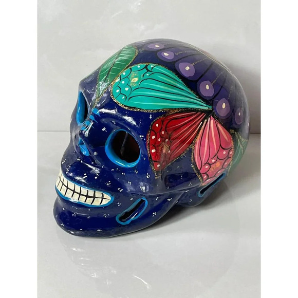 Day of The Dead Skull Ceramic Vibrant Hand Painted Art Collection Multicolor - Picture 1 of 8